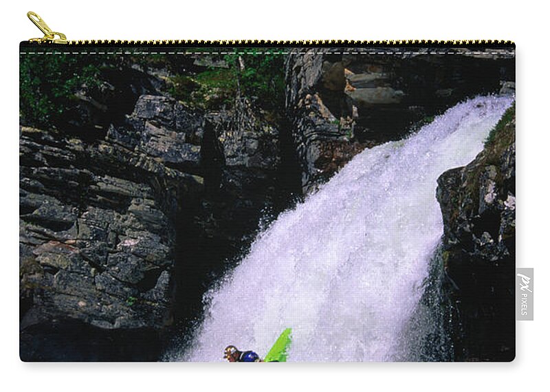 People Zip Pouch featuring the photograph Kayaker Going Down Waterfall Of Store by Anders Blomqvist