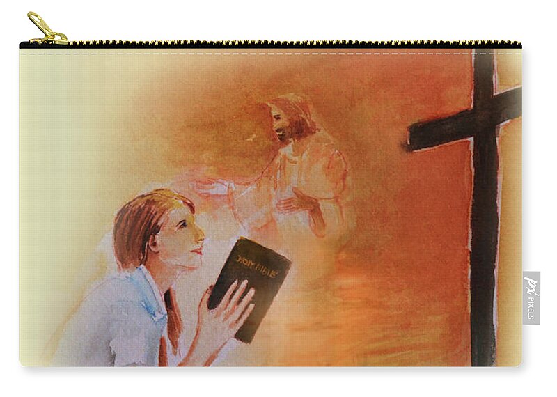Commandments Zip Pouch featuring the painting Keeps my Commandments by Allison Ashton