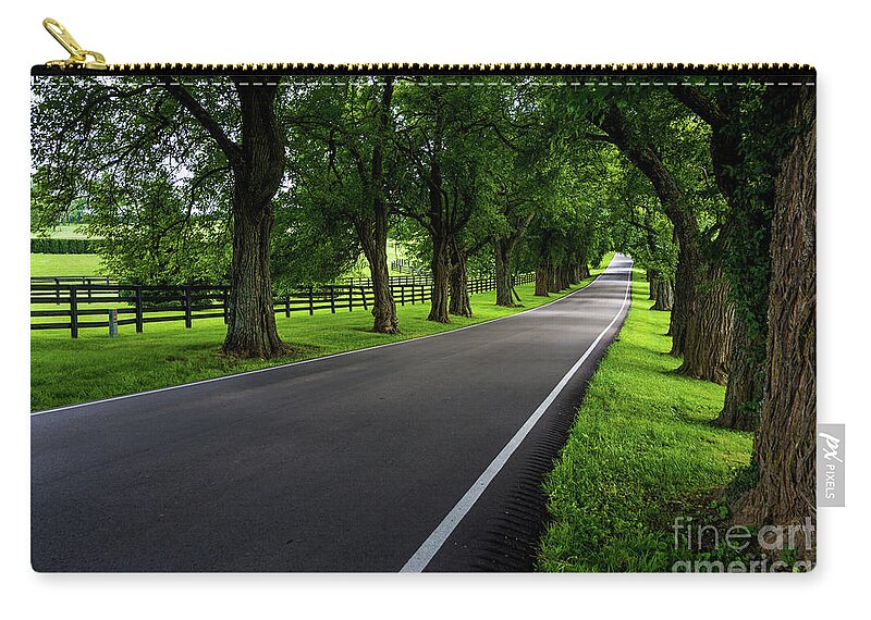 Kentucky Zip Pouch featuring the photograph Kentucky Bluegrass Horse Country - Old Frankfort Pike by Gary Whitton