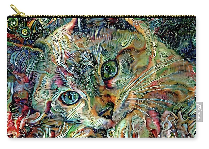Siamese Zip Pouch featuring the digital art Kiki the Siamese Kitten by Peggy Collins