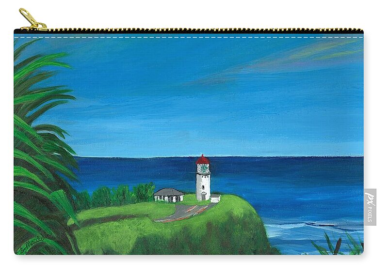 Kilauea Point Lighthouse Zip Pouch featuring the painting Kilauea Point Lighthouse, Kauai, Hawaii by Elizabeth Mauldin