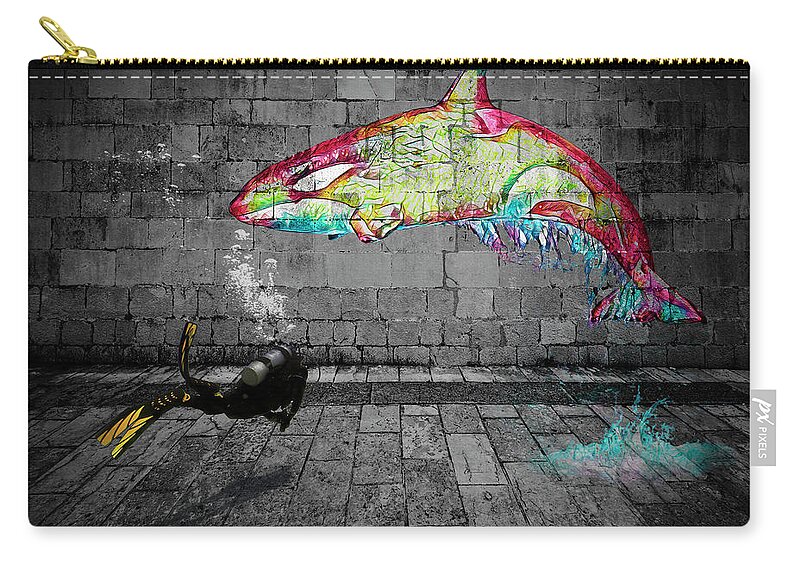 Orca Zip Pouch featuring the digital art Killer by Scott Campbell