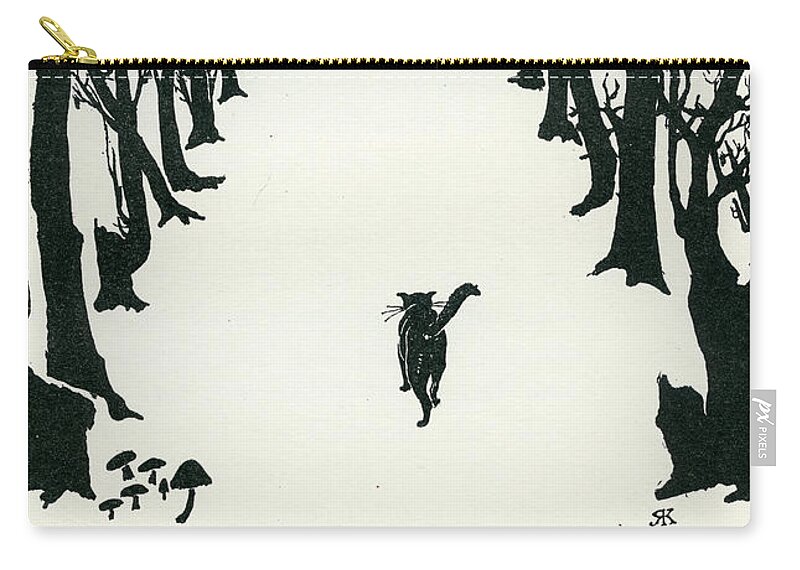 Book Illustration Zip Pouch featuring the drawing The Cat That Walked by Himself by Rudyard Kipling