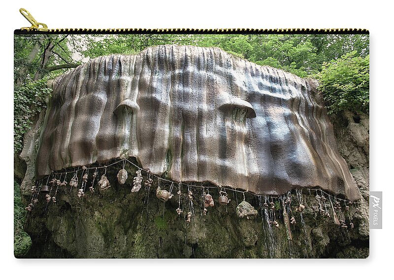 Mother Shipton's Cave Zip Pouch featuring the photograph Knaresborough, stone waterfall by Gouzel -