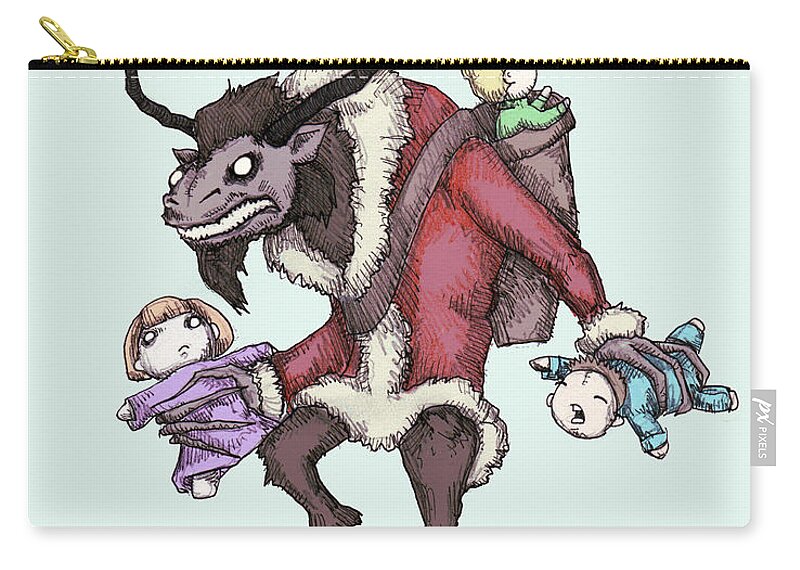 Christmas Zip Pouch featuring the drawing Krampus Plush by Ludwig Van Bacon