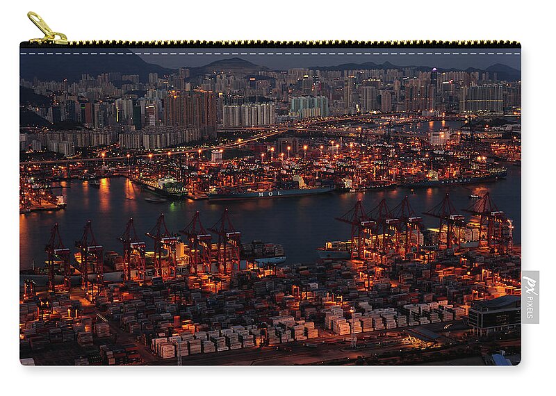 Tranquility Zip Pouch featuring the photograph Kwai Chung Container Terminal by Wallacefsk