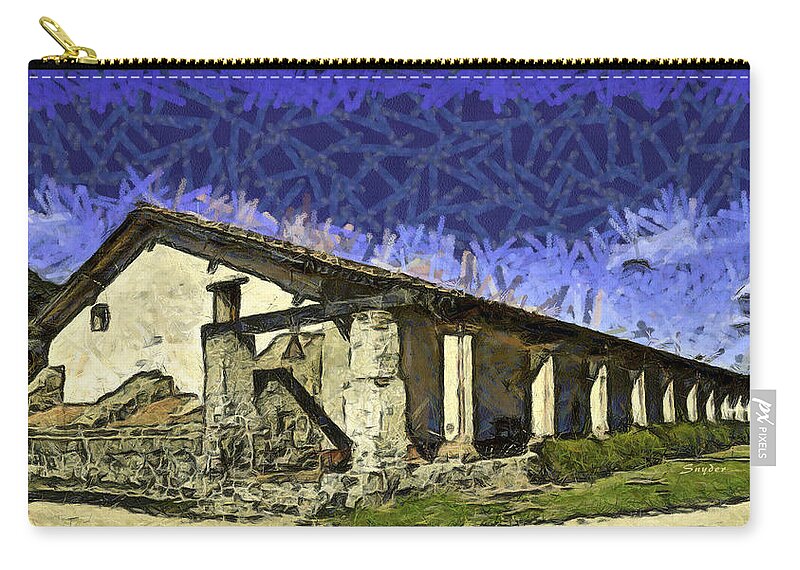 La Purisima Mission Bell Zip Pouch featuring the photograph La Purisima Mission Bell Abstract by Floyd Snyder