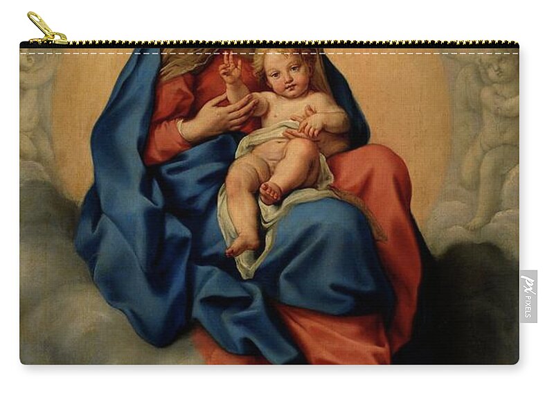 Carlo Maratta Zip Pouch featuring the painting 'La Virgen con el Nino en la Gloria', Second half 17th century, Italian School, O... by Carlo Maratta -1625-1713-