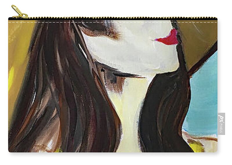 Lady Zip Pouch featuring the painting Lady in Yellow by Roxy Rich