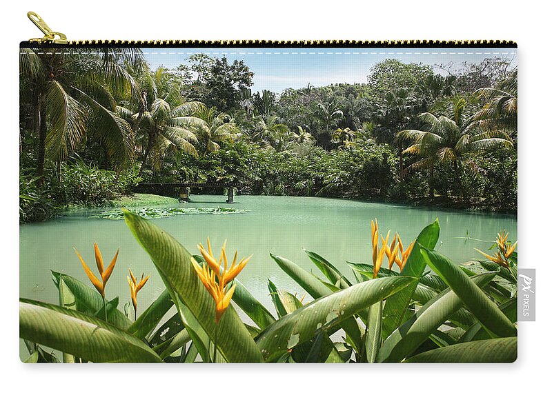 Tropical Rainforest Zip Pouch featuring the photograph Lagoon At Cranbrook Flower Forest by Narvikk