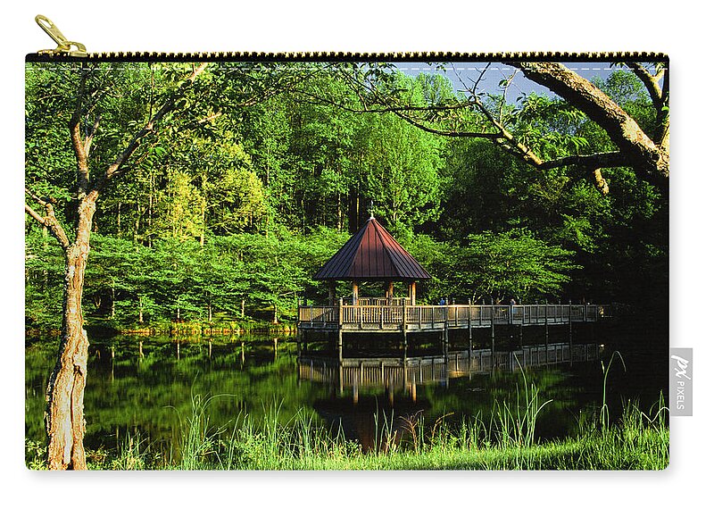 Lush Carry-all Pouch featuring the photograph Lake and Gazebo on a Spring Afternoon by Steve Ember