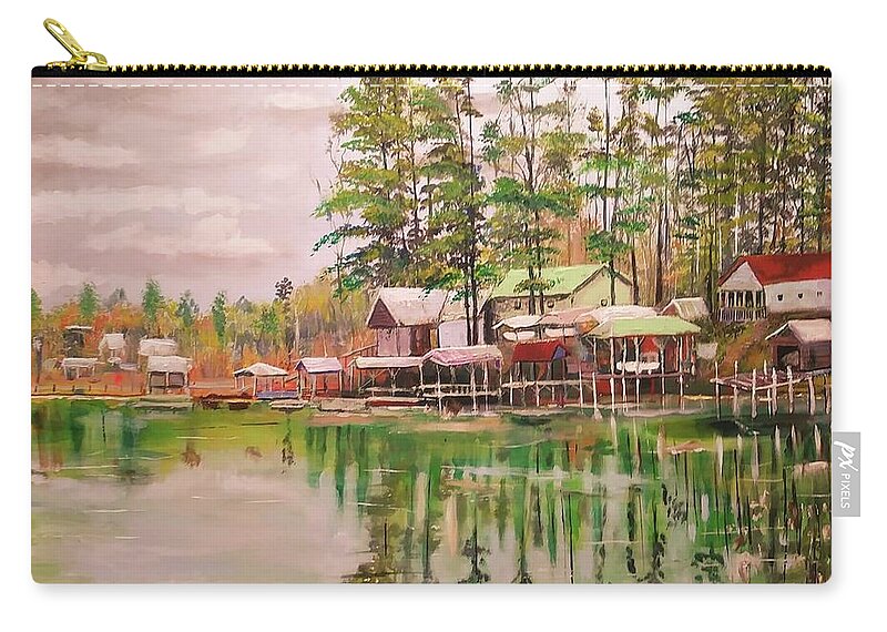 Lake Houses By The Lake Zip Pouch featuring the painting Lake Martin by Mike Benton