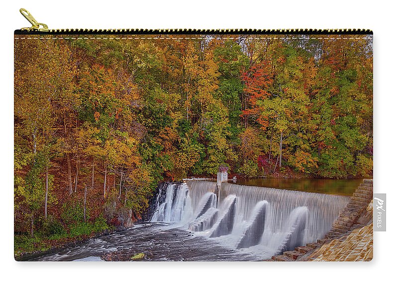 Lake Solitude Dam And Waterfall Zip Pouch featuring the photograph Lake Solitude Dam and Waterfall by Susan Candelario