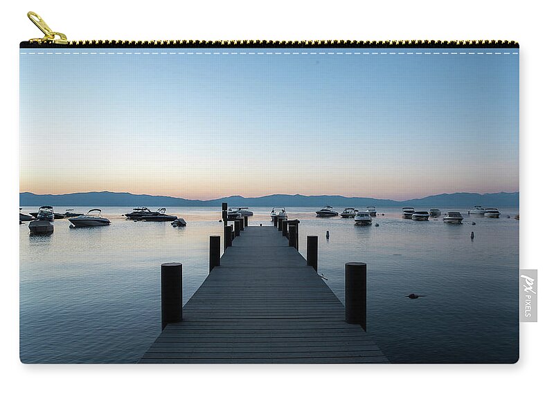 Lake Tahoe Zip Pouch featuring the photograph Lake Tahoe Pier Sunrise by Doug Ash