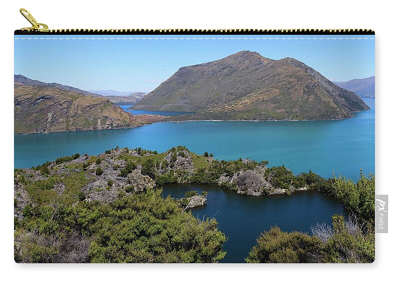 Arethusa Zip Pouch featuring the photograph Lake Wanaka New Zealand from Mou Wahoo Island by Sarah Lilja