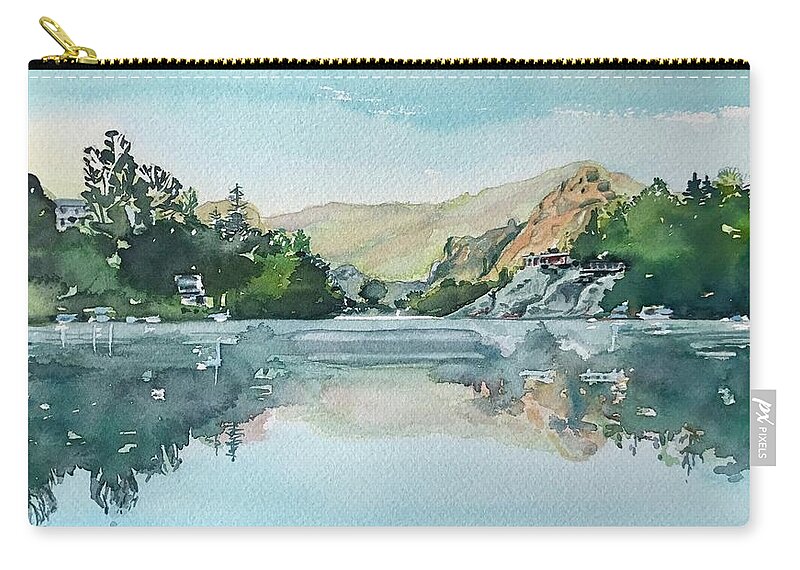 Watercolor Carry-all Pouch featuring the painting Lake Vista - Frosty Morning by Luisa Millicent