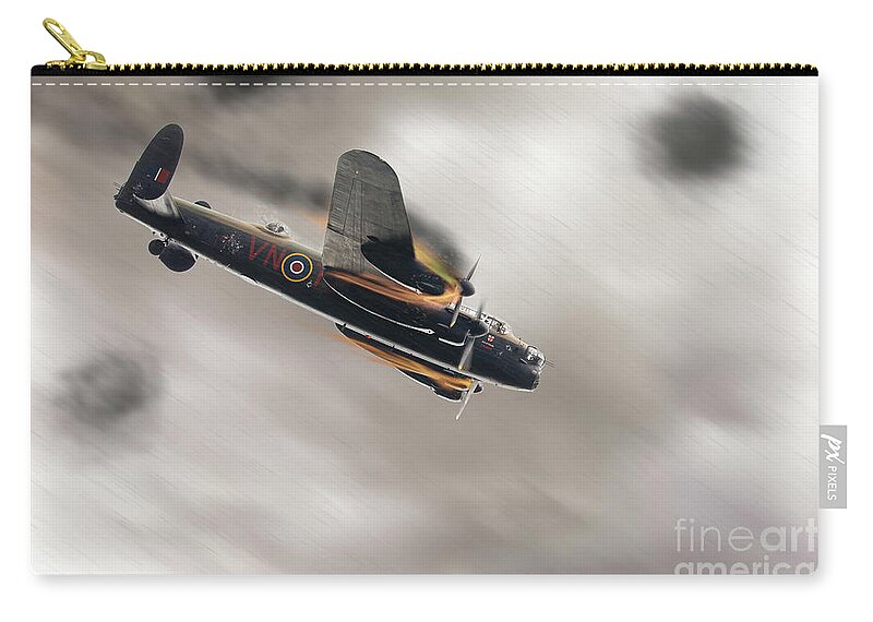 Lancaster Bomber Carry-all Pouch featuring the photograph Lancaster bomber on fire crashing by Simon Bratt