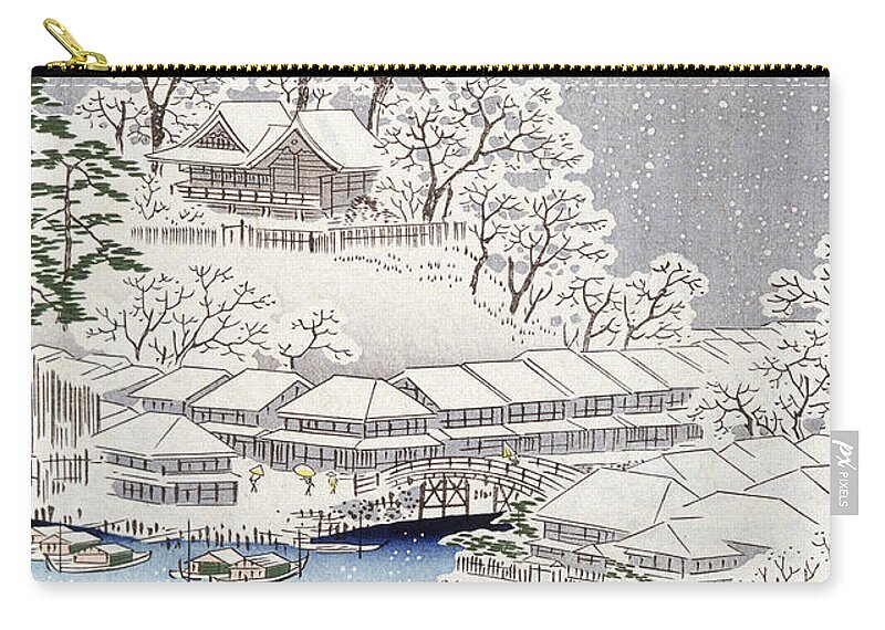 Landscape Under The Snow Zip Pouch featuring the painting Landscape under the Snow, Japan by Hokusai by Hokusai