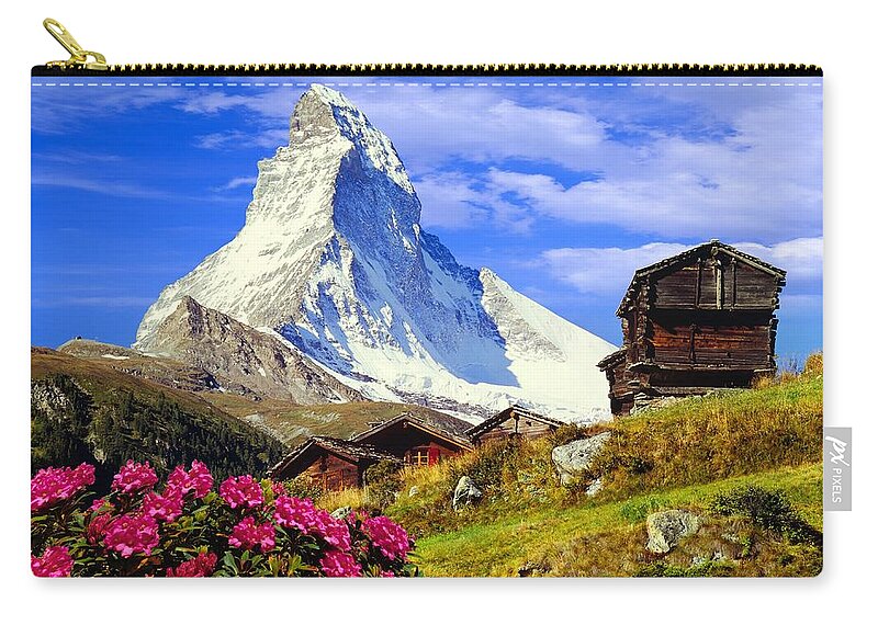 Estock Zip Pouch featuring the digital art Landscape With Matterhorn by Johanna Huber