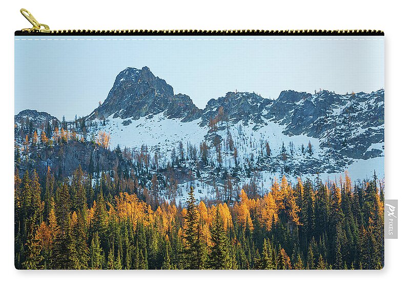 Outdoor; Fall Colors; Autumn; Larch; Golden; Color; Mountains; Tree; North Cascade; Blue Lake; Washington Pass; Washington Beauty; Pacific North West Zip Pouch featuring the digital art Larch in North Cascade by Michael Lee