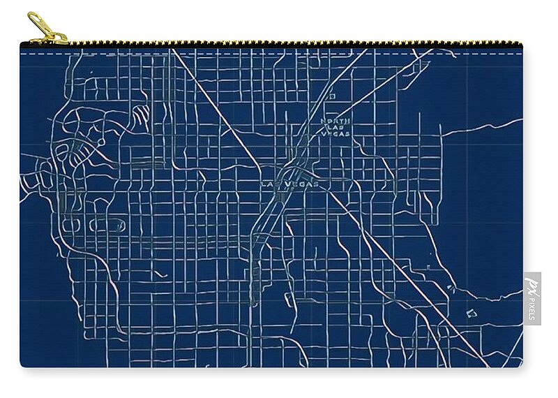 Las Vegas Zip Pouch featuring the digital art Las Vegas Blueprint City Map by HELGE Art Gallery
