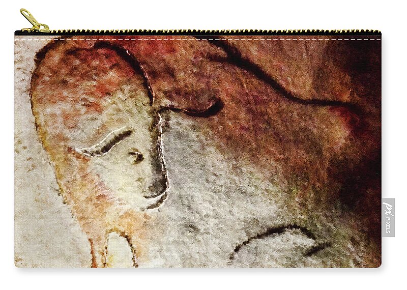 Lascaux Turning Bison Zip Pouch featuring the digital art Lascaux Turning Bison by Weston Westmoreland