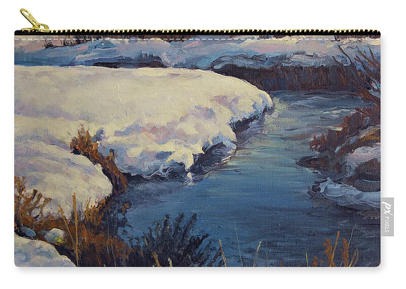 Creek Zip Pouch featuring the painting Last Grip of Winter on Mud Creek by Robert Corsetti