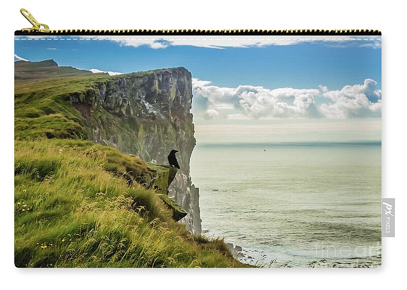 Cliff Zip Pouch featuring the photograph Latrabjarg cliffs, Iceland by Lyl Dil Creations