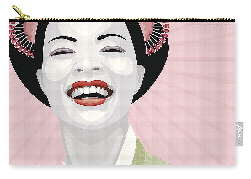 Asian And Indian Ethnicities Zip Pouch featuring the digital art Laughing Geisha by Bortonia