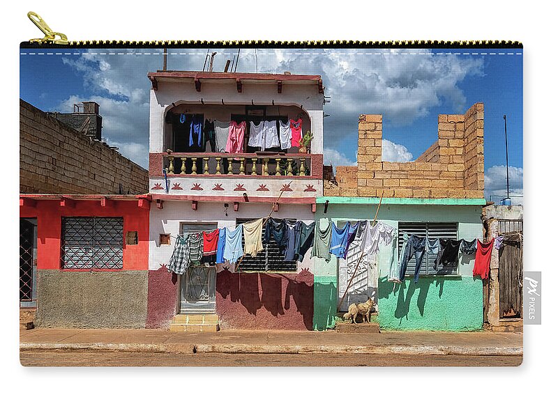 Havana Cuba Zip Pouch featuring the photograph Laundry In The Sun by Tom Singleton