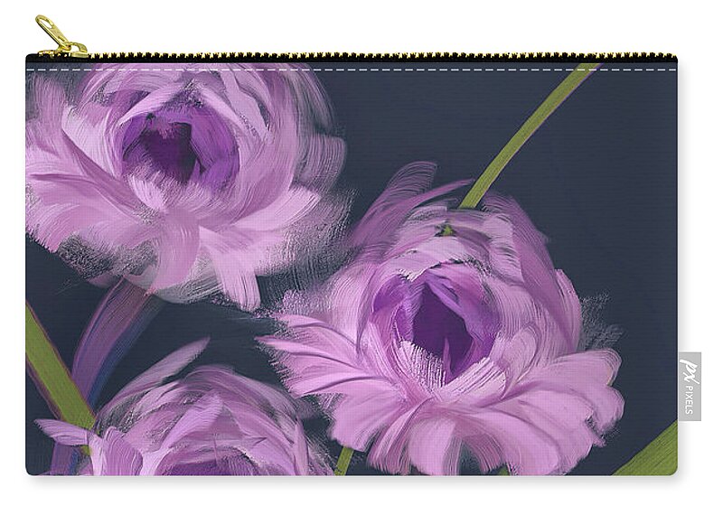 Flower Zip Pouch featuring the digital art Lavender Posies by Lois Bryan