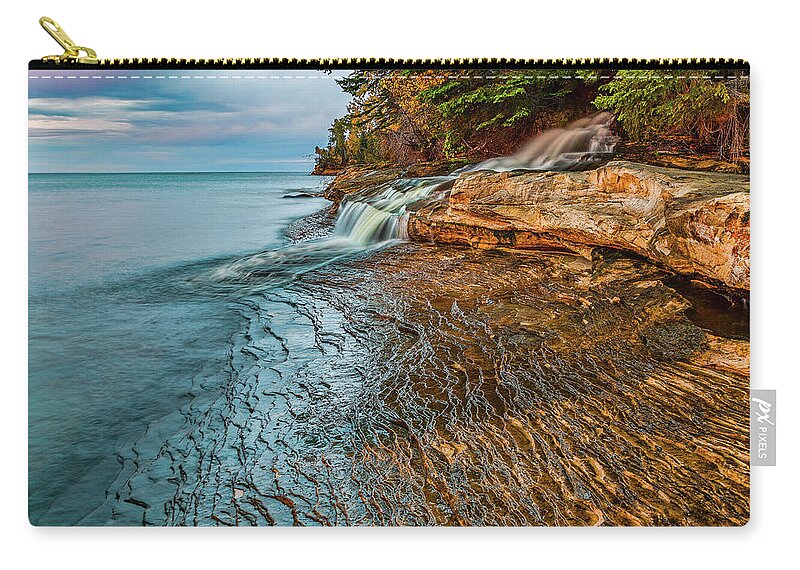 Smooth Water Zip Pouch featuring the photograph Layers at Elliot Falls by Joe Holley