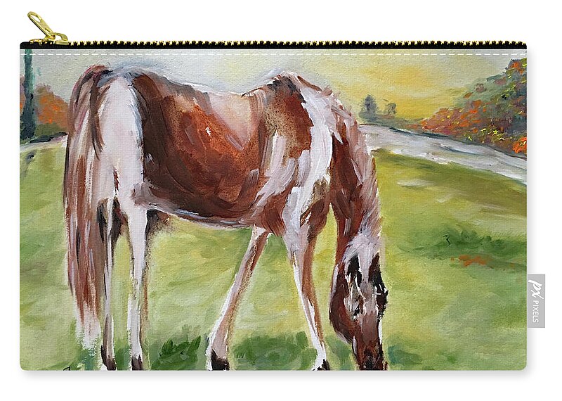 Horse Zip Pouch featuring the painting Lazy Grazing by Roxy Rich