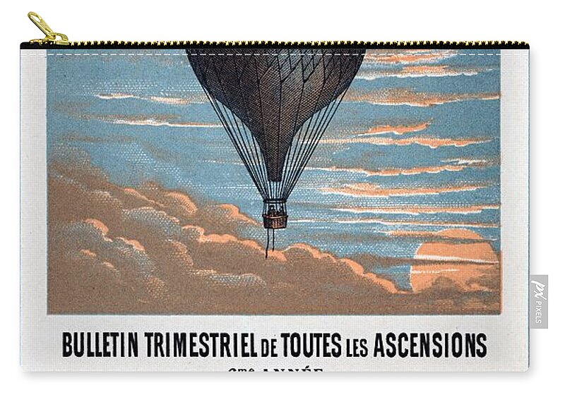 Le Ballon Poster Zip Pouch featuring the painting Le Ballon aeronautical journal, 1883 french poster by Vincent Monozlay