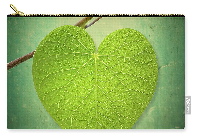 Outdoors Zip Pouch featuring the photograph Leaf Green Heart Shaped by Philippe Sainte-laudy Photography