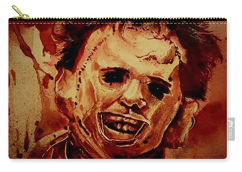 Ryanalmighty Zip Pouch featuring the painting LEATHERFACE fresh blood by Ryan Almighty