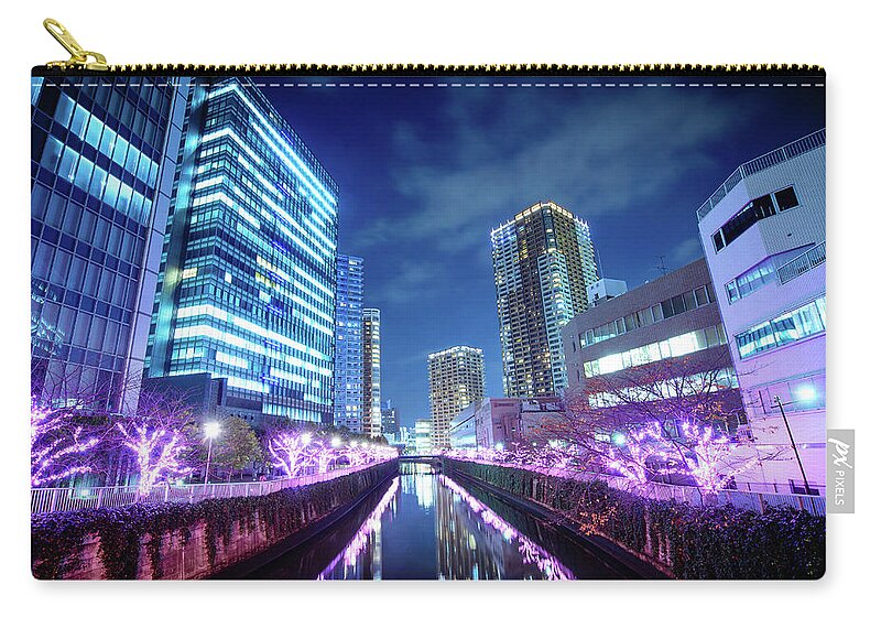 Built Structure Zip Pouch featuring the photograph Led Powered Cherry Blossoms by Aaron Tang
