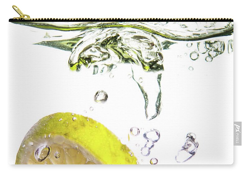 White Background Zip Pouch featuring the photograph Lemon Splash by Henrique Feliciano Photography