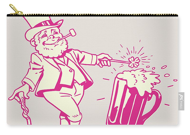 Accessories Zip Pouch featuring the drawing Leprechaun with Mug of Beer by CSA Images