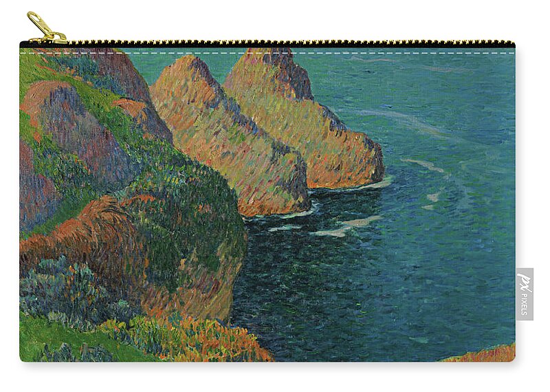Landscapes Zip Pouch featuring the painting Les falaises au bord de la mer, 1895 by Henry Moret