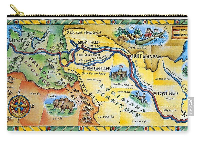 https://render.fineartamerica.com/images/rendered/default/flat/pouch/images/artworkimages/medium/2/lewis--clark-expedition-map-jennifer-thermes.jpg?&targetx=-61&targety=0&imagewidth=900&imageheight=474&modelwidth=777&modelheight=474&backgroundcolor=D4AC60&orientation=0&producttype=pouch-regularbottom-medium