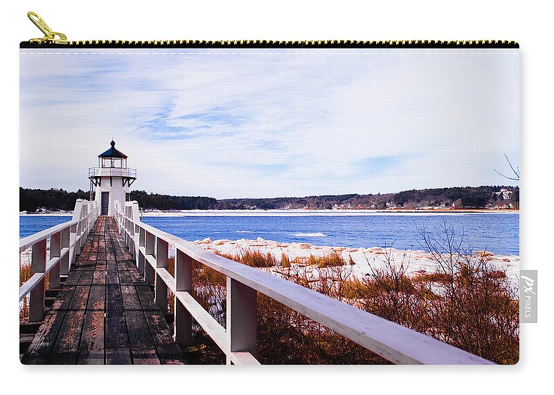 Built Structure Zip Pouch featuring the photograph Lighthouse On Coast Of Maine by Michael Leggero