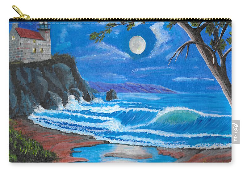 Lighthouse Zip Pouch featuring the painting Lighthouse on the cliff by David Bigelow