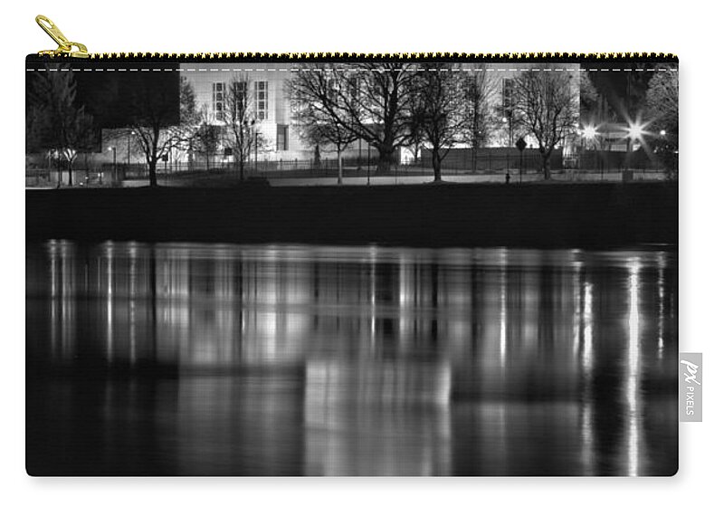 Idaho Falls Zip Pouch featuring the photograph Lighting Up Idaho Falls Black And White by Adam Jewell