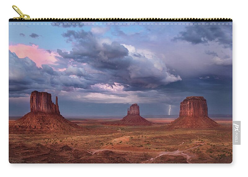 Landscape Zip Pouch featuring the photograph Lightning Across The Valley  by Harriet Feagin