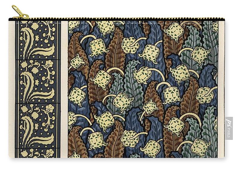 1897 Zip Pouch featuring the drawing Lily in patterns for borders, ceramic tiles and stained glass. Lithograph by A. Poidevin. by Album