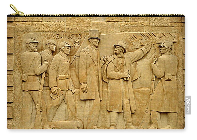 Lincoln Zip Pouch featuring the photograph Lincoln's Time in Washington Wall Carving by Stacie Siemsen