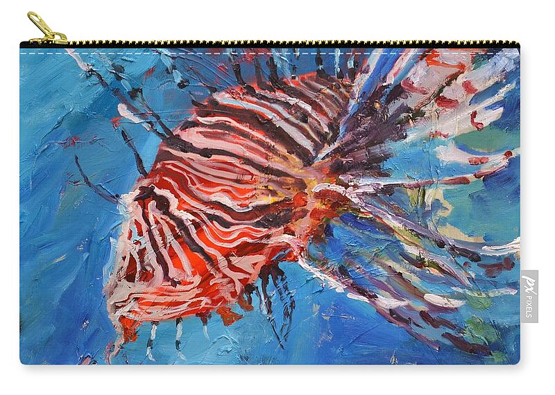 Pterois Zip Pouch featuring the painting Lionfish Painting by Donna Tuten