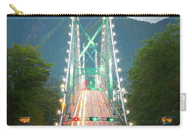 Canada Carry-all Pouch featuring the digital art Lions Gate Bridge Digital Painting by Rick Deacon