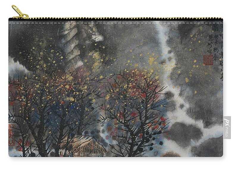Chinese Watercolor Zip Pouch featuring the painting Listen to the Falling Leaves by Jenny Sanders